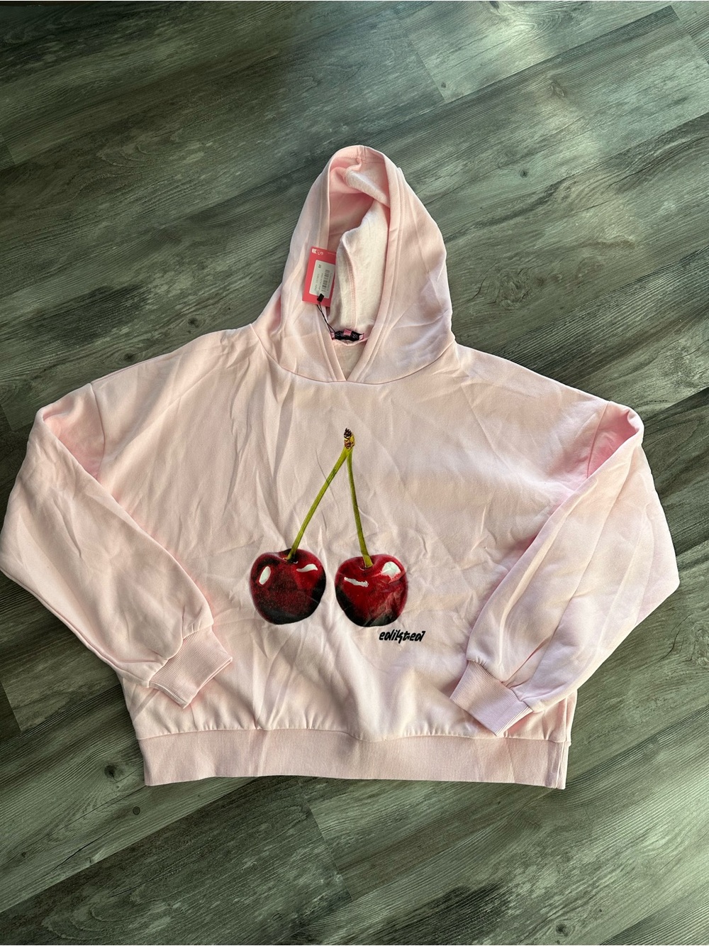Edikted Pink Cherry Graphic Hoodie Size Medium